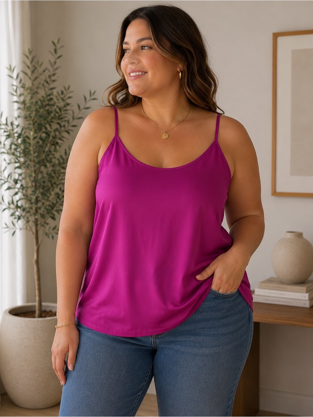 Kardashian Kurve2 Silky Spaghetti Strap Cami in Magenta Size 22W Y2K Casual